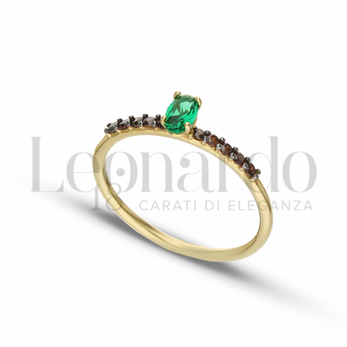 con Pietra Verde e zirconi brown in Oro Giallo da 1,7gr.