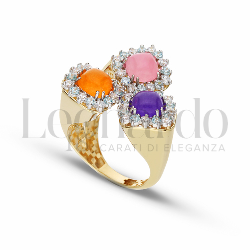 con Pietra Viola, Arancione, Rosa e Zirconi Bianchi in Oro Giallo e Oro Bianco da 7,2gr.