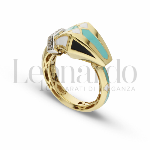 con Smalto Nero, Bianco, Turchese e Zirconi Bianchi in Oro Giallo e Oro Bianco da 4,6gr.