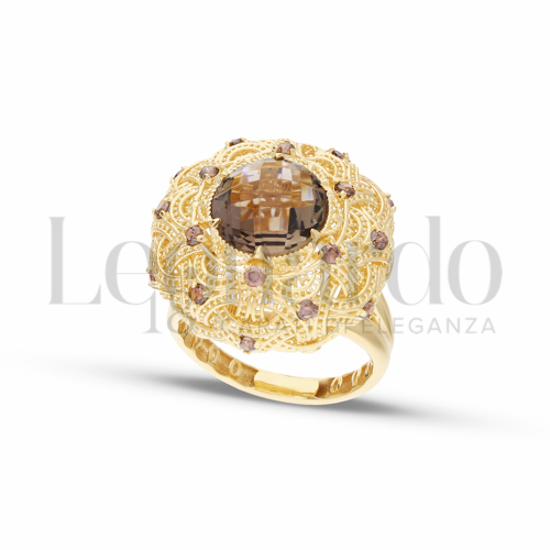 con Pietra brown e zirconi brown in Oro Giallo da 6gr.