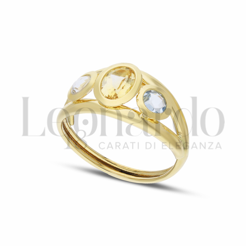 con Pietra Giallo Fancy e Zirconi Topazio Azzurro in Oro Giallo da 2,5gr.