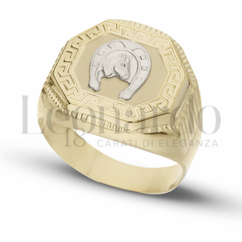 Anelli Anello a scudo con ferro e testa di cavallo da Uomo in Oro 18 Carati Modello: Scatolato Finitura o misura: Satinata Misura anello: 23 7,4g