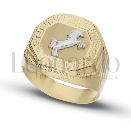 Anelli Anello a scudo con Cavallo da Uomo in Oro 18 Carati Modello: Scatolato Finitura o misura: Satinata Misura anello: 29 7,2g