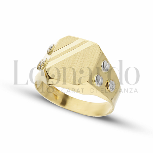 Anelli Anello a scudo da Uomo in Oro 18 Carati Modello: Stampato Finitura o misura: Satinata con 2 strisce diamantate Misura anello: 24 4,1g