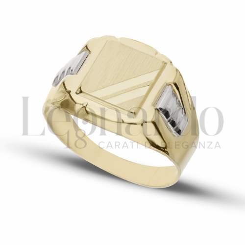 Anelli Anello a scudo rettangolare da Uomo in Oro 18 Carati Modello: Stampato Finitura o misura: Satinata con 2 strisce diamantate Misura anello: 22 3,7g