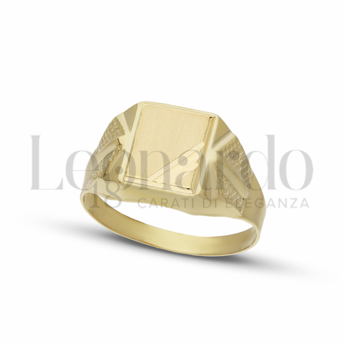 Anelli Anello a scudo rettangolare da Uomo in Oro 18 Carati Modello: Stampato Finitura o misura: Satinata con 3 strisce diamantate Misura anello: 20 3,1g