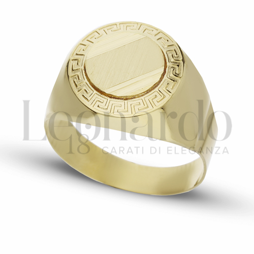 Anelli Anello a scudo Tondo con greca da Uomo in Oro 18 Carati Modello: Scatolato Finitura o misura: Angolo diamantato Misura anello: 19 6,7g