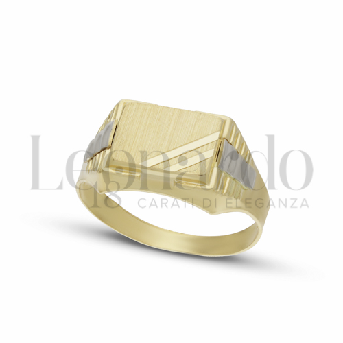 Anelli Anello a Scudo da Uomo in Oro 18 Carati Modello: Stampato Finitura o misura: Satinata con 2 strisce diamantate Misura anello: 19 3,5g