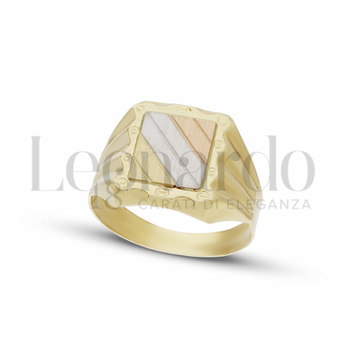 Anelli Anello a Scudo da Uomo in Oro 18 Carati Modello: Stampato Finitura o misura: 6 strisce satinate Misura anello: 24 5g