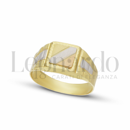 Anelli Anello a Scudo da Uomo in Oro 18 Carati Modello: Stampato Finitura o misura: 3 strisce satinate Misura anello: 3,7g