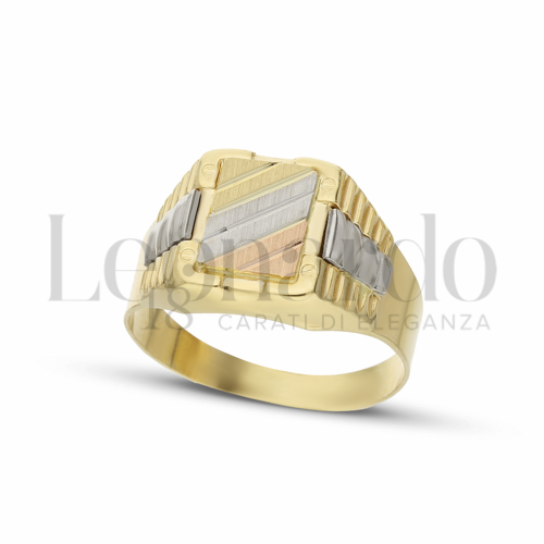 Anelli Anello a scudo rettangolare da Uomo in Oro 18 Carati Modello: Scatolato Finitura o misura: 6 strisce satinate Misura anello: 20 5,2g