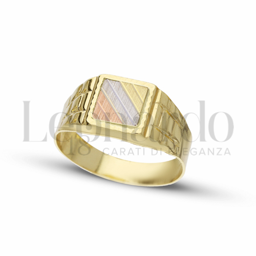 Anelli Anello a scudo da Uomo in Oro 18 Carati Modello: Stampato Finitura o misura: 6 strisce satinate Misura anello: 28 3,8g