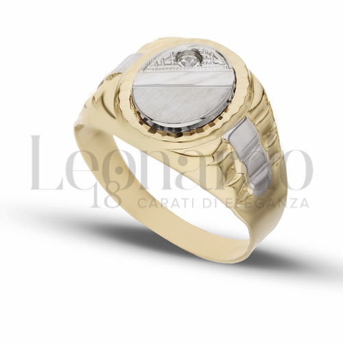 Modello Stampato con Zircone bianco in Oro Giallo e Oro Bianco da 4,8gr.