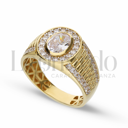 Modello Ovale con Zircone bianco in Oro Giallo e Oro Bianco da 6gr.