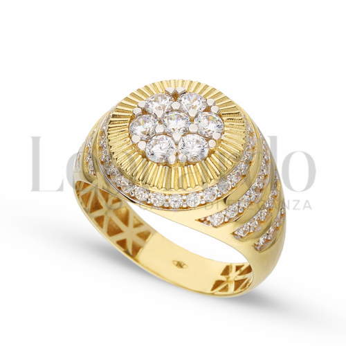 Modello Tondo con Zircone bianco in Oro Giallo e Oro Bianco da 6,2gr.