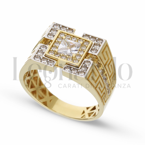 Modello Quadrato con Zircone bianco in Oro Giallo e Oro Bianco da 8,7gr.
