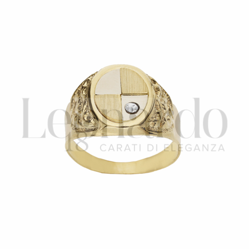 Modello Stampato con Zircone bianco in Oro Giallo e Oro Bianco da 4gr.
