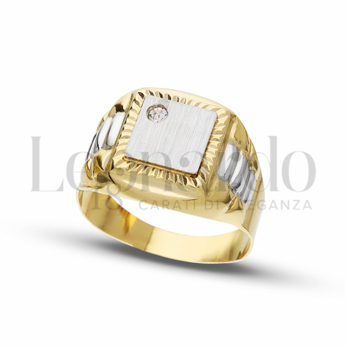 Modello Scatolato con Zircone bianco in Oro Giallo e Oro Bianco da 6,7gr.