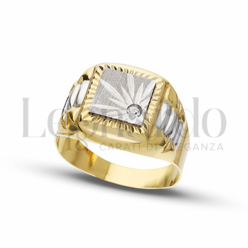 Anelli Anello a scudo da Uomo in Oro 18 Carati Modello: Scatolato Finitura o misura: Diamantatura stella Misura anello: 19 6,7g