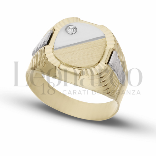 Modello Scatolato con Zircone bianco in Oro Giallo e Oro Bianco da 6,9gr.