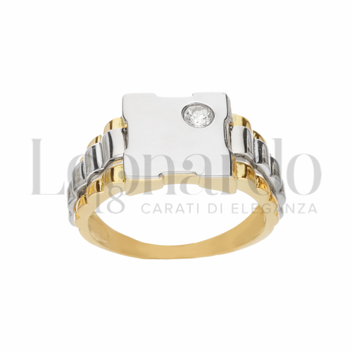 Modello Quadrato con Zircone bianco in Oro Giallo e Oro Bianco da 5,7gr.