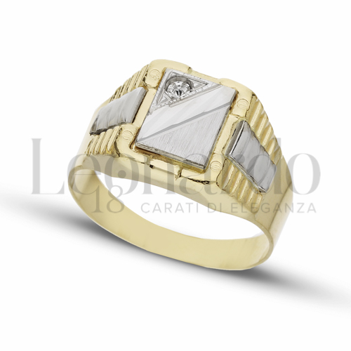 Modello Scatolato con Zircone bianco in Oro Giallo e Oro Bianco da 5,4gr.
