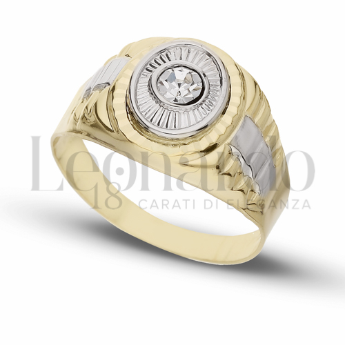 Modello Stampato con Zircone bianco in Oro Giallo e Oro Bianco da 4,9gr.
