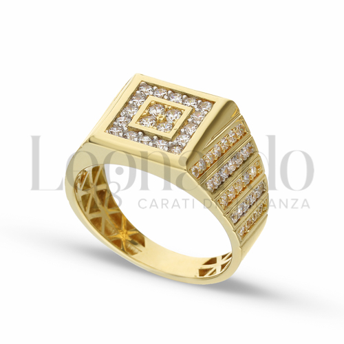 Modello Quadrato con Zircone bianco in Oro Giallo e Oro Bianco da 6,3gr.