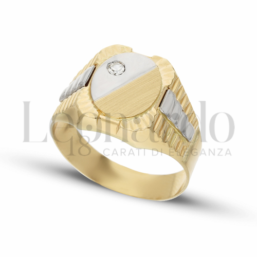 Modello Scatolato con Zircone bianco in Oro Giallo e Oro Bianco da 5,8gr.