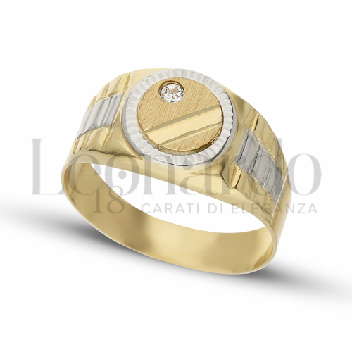 Modello Scatolato con Zircone bianco in Oro Giallo e Oro Bianco da 4,7gr.