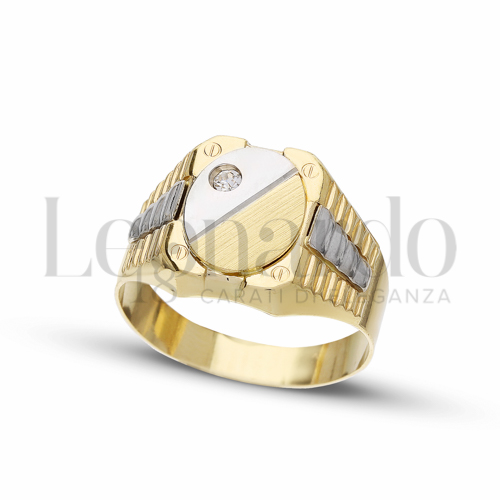 Modello Scatolato con Zircone bianco in Oro Giallo e Oro Bianco da 6,1gr.