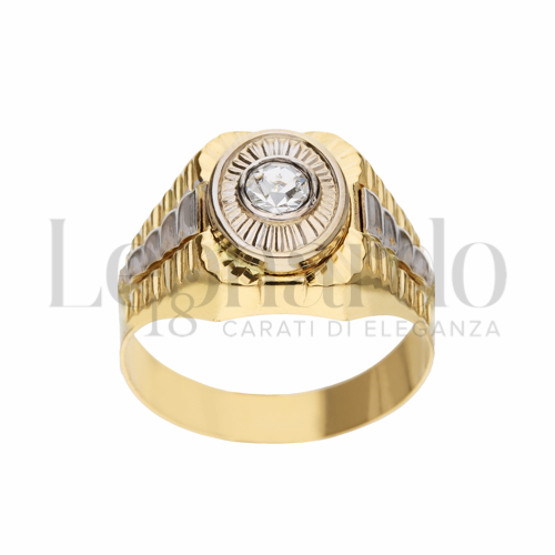 Modello Scatolato con Zircone bianco in Oro Giallo e Oro Bianco da 6,5gr.
