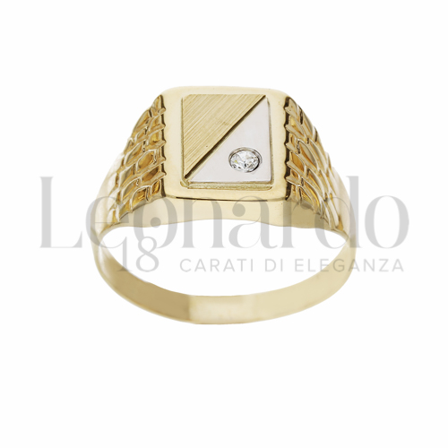 Modello Stampato con Zircone bianco in Oro Giallo e Oro Bianco da 3,6gr.