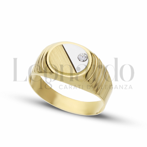 Modello Stampato con Zircone bianco in Oro Giallo e Oro Bianco da 4gr.