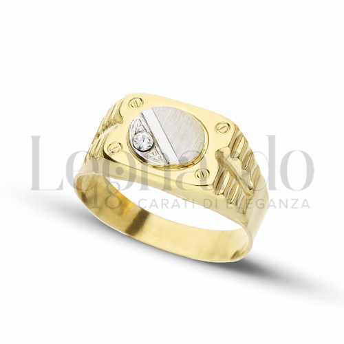Modello Stampato con Zircone bianco in Oro Giallo e Oro Bianco da 4,2gr.