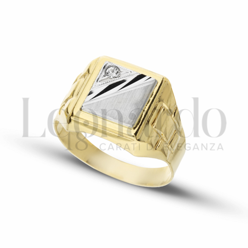 Modello Stampato con Zircone bianco in Oro Giallo e Oro Bianco da 5,6gr.
