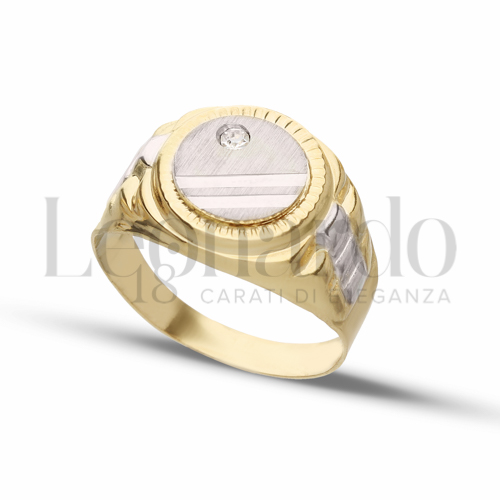Modello Tondo con Zircone bianco in Oro Giallo e Oro Bianco da 4,8gr.