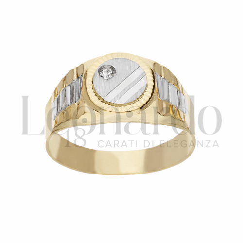 Modello Tondo con Zircone bianco in Oro Giallo e Oro Bianco da 3,9gr.