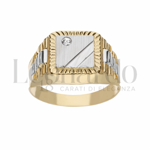 Modello Quadrato con Zircone bianco in Oro Giallo e Oro Bianco da 4,4gr.