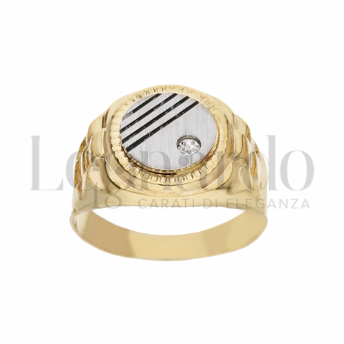 Modello Stampato con Zircone bianco in Oro Giallo e Oro Bianco da 4,7gr.