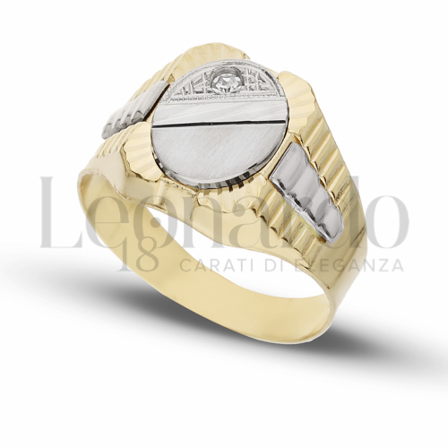 Anelli Anello a scudo Ovale da Uomo in Oro 18 Carati Modello: Stampato Finitura o misura: Satinata con striscia diamantata Misura anello: 30 5,3g