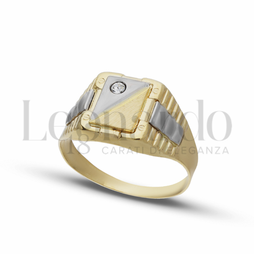 Modello Stampato con Zircone bianco in Oro Giallo e Oro Bianco da 4gr.