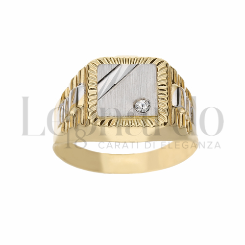 Modello Stampato con Zircone bianco in Oro Giallo e Oro Bianco da 4,3gr.