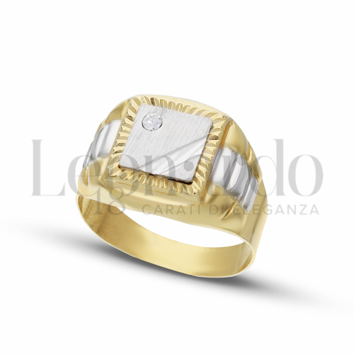 Modello Scatolato con Zircone bianco in Oro Giallo e Oro Bianco da 6,7gr.