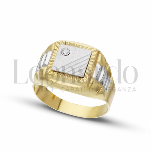 Modello Scatolato con Zircone bianco in Oro Giallo e Oro Bianco da 6,6gr.