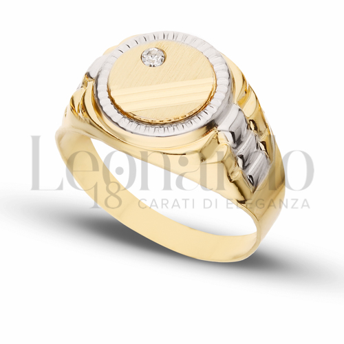 Modello Stampato con Zircone bianco in Oro Giallo e Oro Bianco da 4,7gr.