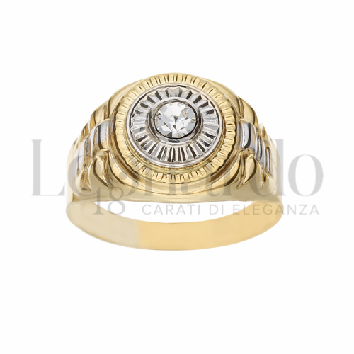 Modello Stampato con Zircone bianco in Oro Giallo e Oro Bianco da 4,8gr.