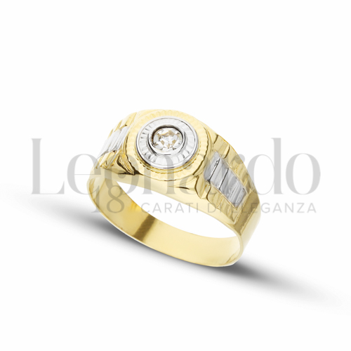 Modello Stampato con Zircone bianco in Oro Giallo e Oro Bianco da 4gr.