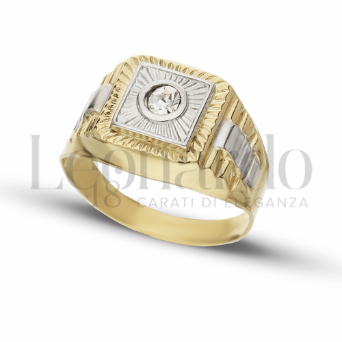 Modello Stampato con Zircone bianco in Oro Giallo e Oro Bianco da 4,7gr.