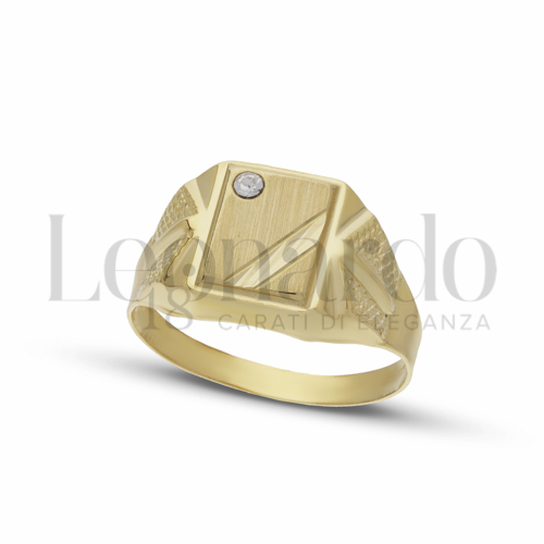 Anelli Anello a scudo rettangolare da Uomo in Oro 18 Carati Modello: Stampato Finitura o misura: Satinata con striscia diamantata Misura anello: 24 3,2g